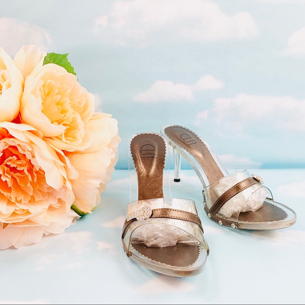 CLN Clear Lucite Embellished Slip On Mules Sandals